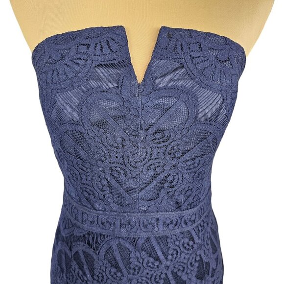 Adelyn Rae Dark Navy Blue Lace Strapless Mini Dress Boned Corset Sz S - Picture 2 of 10
